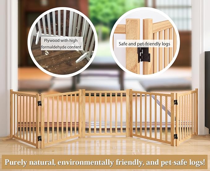 Solid Wood Freestanding Pet Gate,Nature Wood Dog Gates for Doorways The House,Pet Gate for Stairs,Freestanding Indoor Gate Safety Fence,23" Height-5 Panels