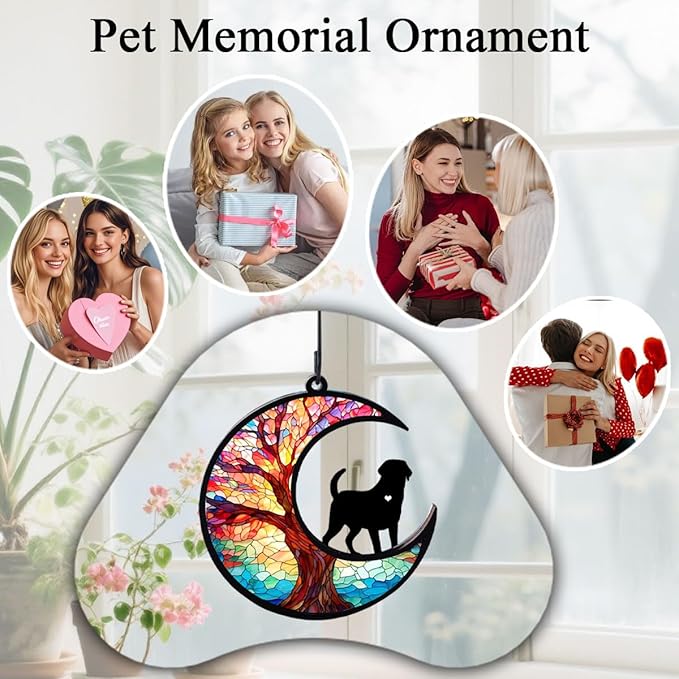Dog Angel Memorial Suncatcher with Rainbow Bridge Poem Card, Pet Sympathy Gifts for Loss of Dogs and Cats, Life Tree and Dog