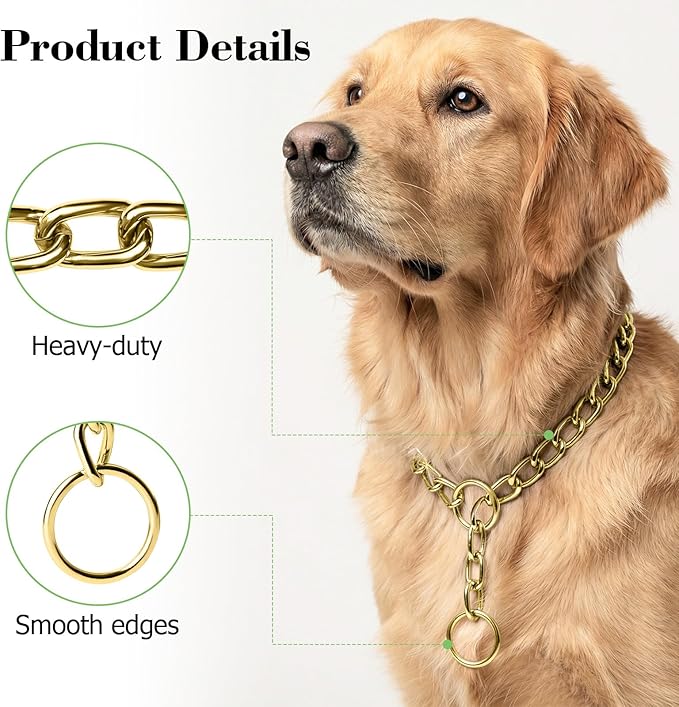 Dog Chain Collars, Metal Slip Link Training Heavy Duty Dog Choker Collar Martingale Puppy Collars for XS Small Medium Large Big XL Breed Dogs (Gold, XL(Neck Max 22inch) D4.0mm)
