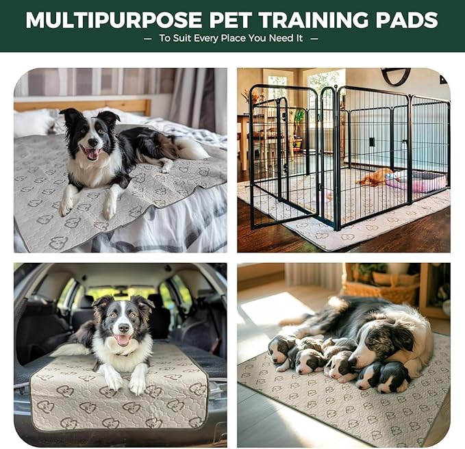 FXW Washable Pee Pads for Dogs, Leak-Proof & Non-Slip, Specifically Designed for FXW Rollick/Homeplus 32/40/45inch 8 Panels Dog Playpen, 43" x 98" Rectangle, Khaki, 2 Packs