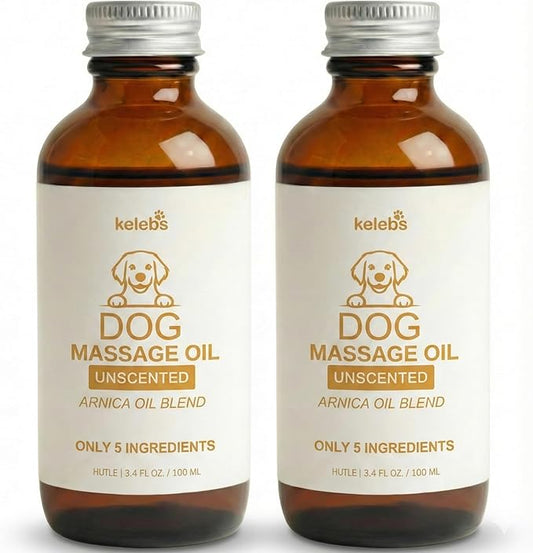 KELEBS Dog Arnica Massage Oil | Pain Relief for Muscles, Arthritis, HIPS, and Joints | for Active & Senior Dogs | Organic Arnica-Infused Oil Blend – Only 5 Ingredients | Glass Bottle (2 Pack)