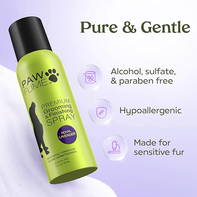 PAWFUME Dog Detangler Grooming Spray, Royal Lavender, 1-Pack – Keeps Pups Fresh All Day – Hypoallergenic, Alcohol-Free, Detangling & Moisturizing – Salon-Quality Dog Necessities for Coat & Fur Care