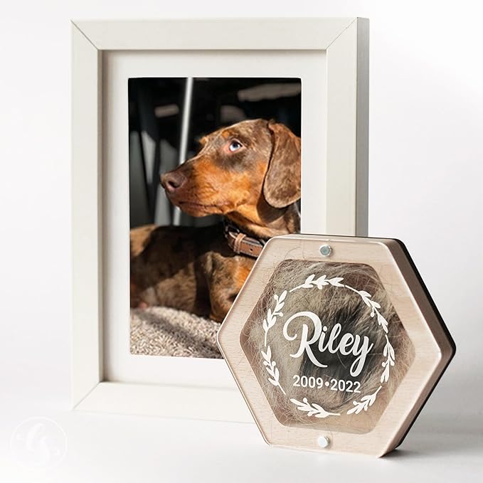 Personalized Pet Hair Keepsake Box for Dog and Cat Fur - Engraved Wood Memorial Box - Unique Customized Gift for Loss of Furry Friend Wooden (Light Diamond Clear Lid)