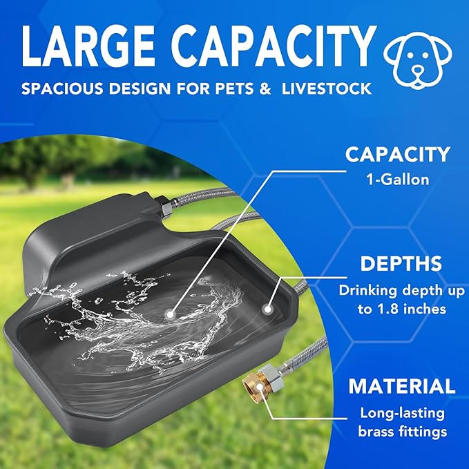 PETTEN Automatic Water Dispenser for Dogs 3.5L/118oz, Large Capacity Auto Dog Water Dispenser Outdoor with 3/4" GHT Male Faucet Connector, Dog Water Bowl Dispenser for Dog, Cat, Livestock(Gray)