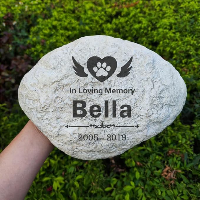 Aveena Personalized Pet Memorial Stones for Dogs or Cats, Paw Prints Pet Garden Stones Grave Markers Headstones, Dog Memorial Gfits Sympathy Gifts for Dog Lost Engraved with Name and Dates