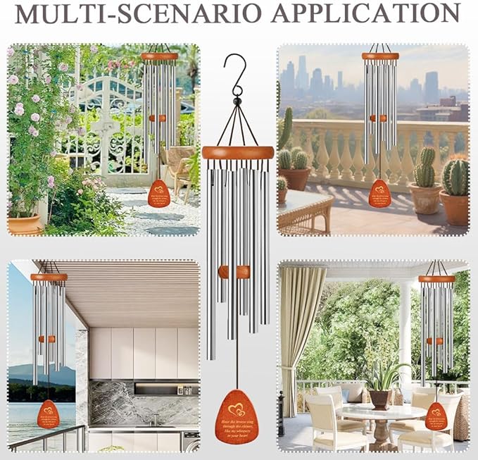 Dog Memorial Gifts Wind Chimes, Pet Loss Sympathy Gift, 25.5'' Dog Cat Passing Away Remembrance Wind Chime with Rainbow Bridge Poem Card, Silver