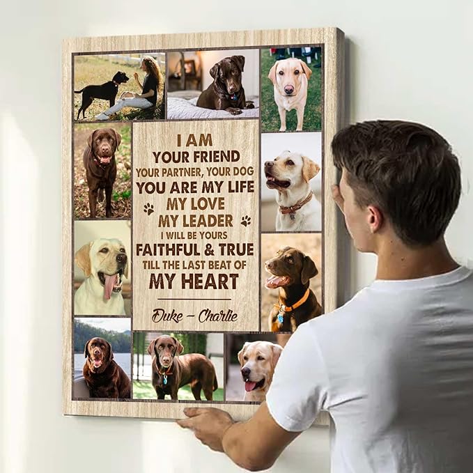 Benicee Shop Custom Pet Photo Collage Canvas Print, Dog Photo Gifts, Pet Personalized Gifts, Dog Memorial Frame