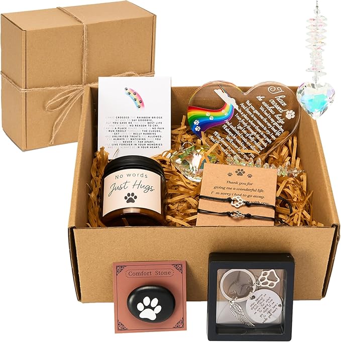 Dog Memorial Gifts for Loss of Dog, Pet Passing Away Bereavement Remembrance Gifts, Loss of Dog Sympathy Gift Baskets, Rainbow Bridge Memorial Decor, Loss of Pet Gift Box for Friends Family