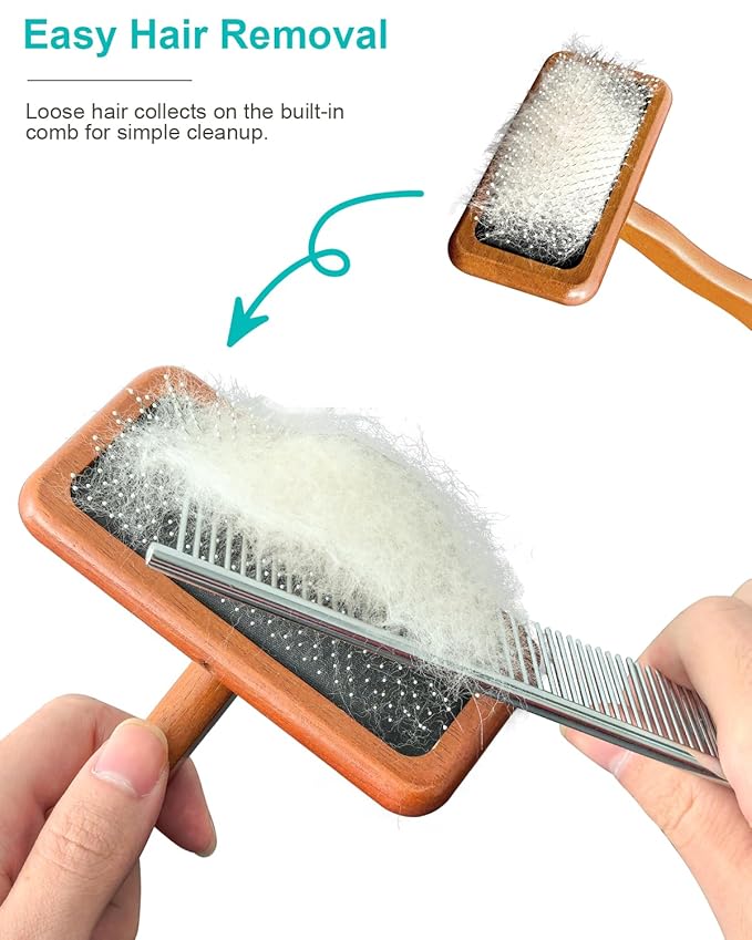 Dog Slicker Brush for Grooming & Shedding, Cat Brush for Short or Medium-Haired Dogs with an Air-Cushion Design and Coated Tips, Suitable for Removing Loose Hair, Tangles, and Knots.