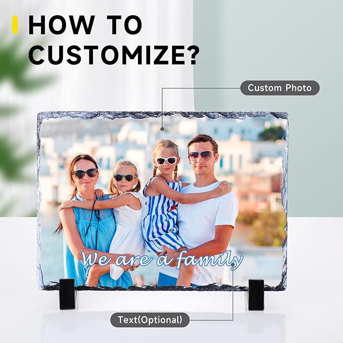 Custom Rock Slate Frame with Picture, Unique Picture Frames Personalized Picture Frame Print Photos Text Gift for Him Her Family Birthday Anniversary