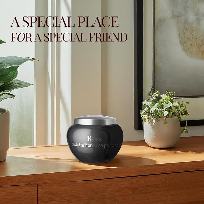 Mia Paws Premier Series Pet Urn for Dogs and Cats with Personalized Laser Engraving (Small - Pets up to 20 lbs, Slate, Single Pewter Paw)