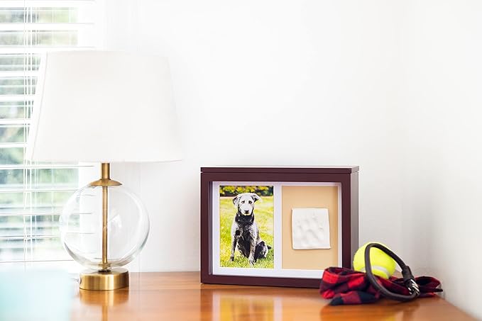 Pearhead Pet Photo Memory Box and Impression Kit for Dog or Cat Paw Print, Clay Paw Print Urn, Pet Memorial, Espresso