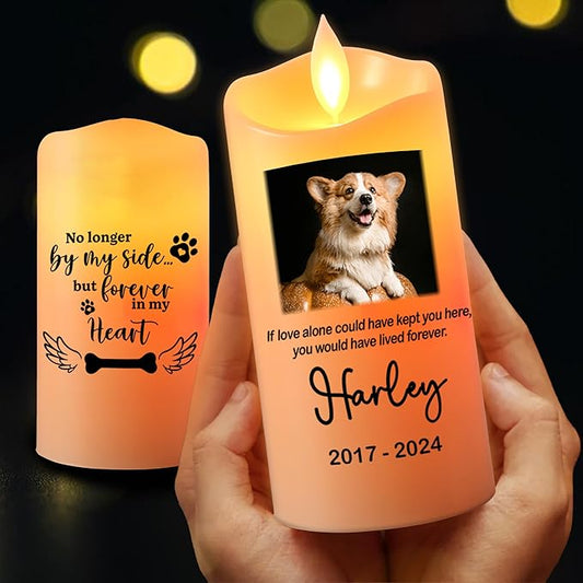 Remembrance Gift for Loss of Dog - Custom Pet Memorial LED Candle, Flickering Battery Operated Candle, Pet Loss Sympathy Gift, Pet Safe Tribute, Ideal Gifts for Dog Lovers