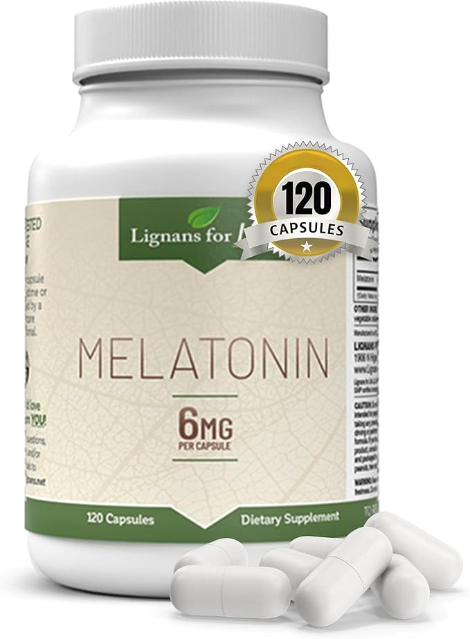 Lignans for Life Melatonin for Dogs & People, 6mg - 120 Capsules - Capsules - Pet Treats - Vitamins for Overall Health