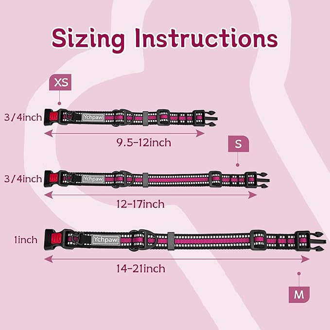 Martingale Collar for Dogs Reflective Collar with Quick Release Buckle, Adjustable Nylon Collars for No Slip Dog Collar, Hot Pink, M