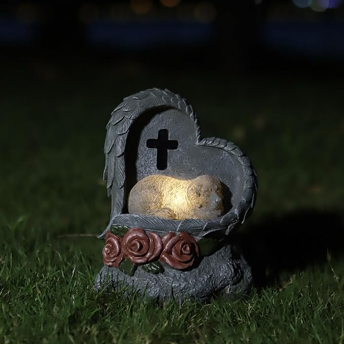 Dog Pet Memorial Stones Gifts Solar Light Ornament - Forever My Guardian Angel Garden Dog Memorial Stone