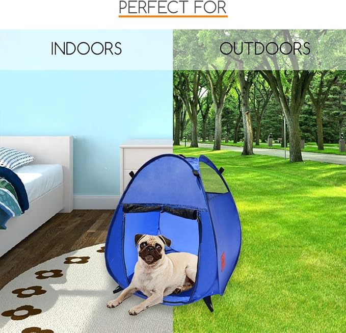 Pop Up Pet House in a Bag for Portable Play Pen or Kennel Tent with 3 Net Windows and Zipper Door for Shade, Shelter and Safety Perfect for Dog, Cat, Rabbit + More!