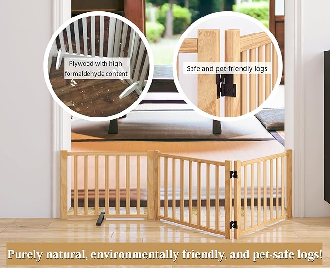 Solid Wood Freestanding Pet Gate,Nature Wood Dog Gates for Doorways The House,Pet Gate for Stairs,Freestanding Indoor Gate Safety Fence,16.9" Height-3 Panels