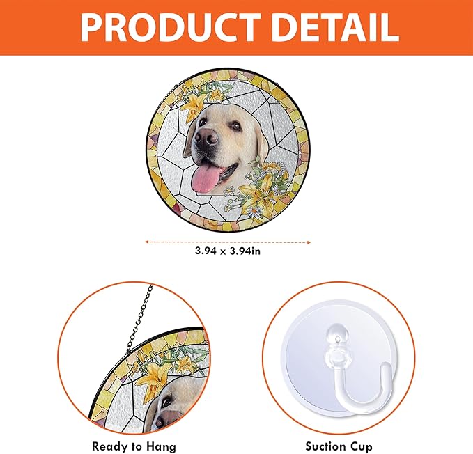 NAZENTI Personalized Dog Memorial Suncatcher, Sympathy Gift for Loss of Pet, Dog Remembrance Gift, Stained Glass Suncatcher, Custom Portrait Photo and Name, Pet Memorial Ornament Window Hanging 2