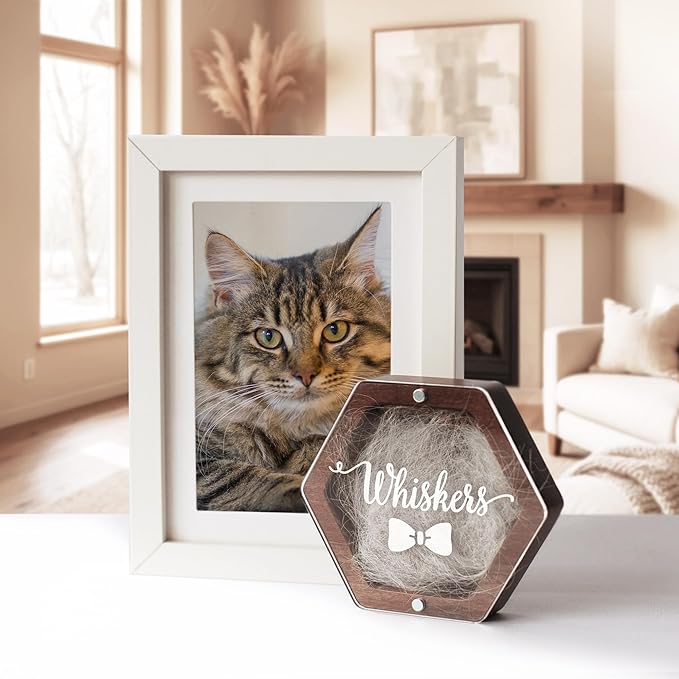 Personalized Pet Hair Keepsake Box for Dog and Cat Fur - Engraved Wood Memorial Box - Unique Customized Gift for Loss of Furry Friend Wooden (Dark Diamand Clear Lid)