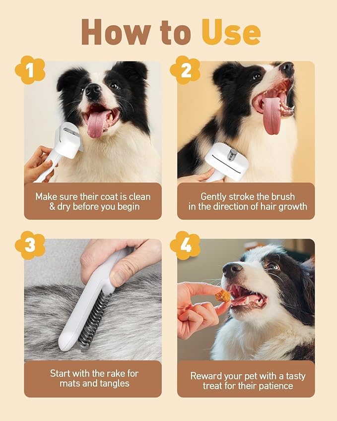 3-in-1 Pet Grooming Tool - Deshedding Dog Brush, Dematting Comb, Undercoat Rake for Long Hair Dogs & Cats, Grooming Comb for Shedding and Matting