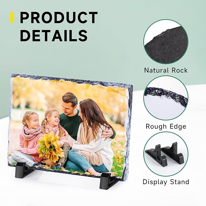 Custom Rock Slate Frame with Picture, Unique Picture Frames Personalized Picture Frame Print Photos Text Gift for Him Her Family Birthday Anniversary