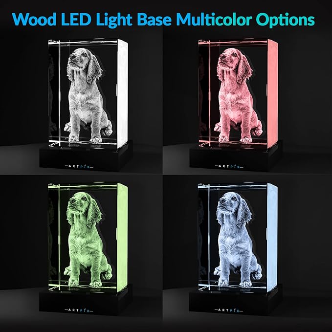 ArtPix 3D Premium Crystal Photo, Personalized Dog Memorial Gifts with Your Own Photo for Dog Lovers, Pet Owners, 3D Laser Etched Picture, Engraved Crystal in Memory of Dog, Customized Gifts