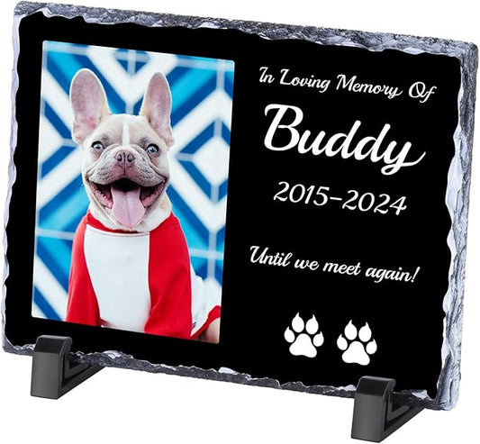 Pet Memorial Stones for Dogs, Dog Memorial Stone Outdoor, Pet Headstones for Dogs, Memorial Gifts for Loss of Dog, Custom Stone Picture Frame Plaque with Name/Text