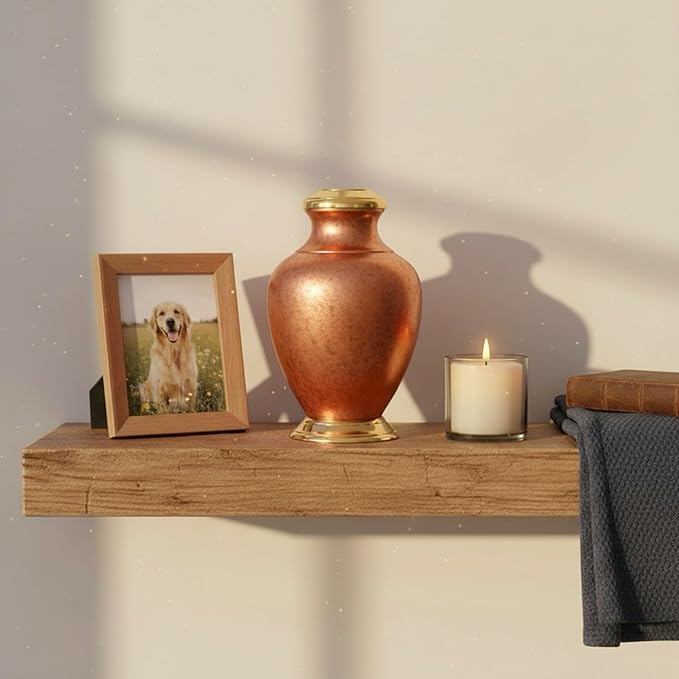 Kennedy Legacy Copper Pet Urn, Brushed Brass Lid & Base - Large for Pets up to 120lbs