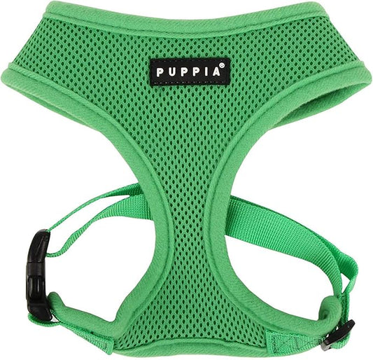 Puppia Soft Dog Harness No Choke Over-The-Head Triple Layered Breathable Mesh Adjustable Chest Belt and Quick-Release Buckle, Green, Small