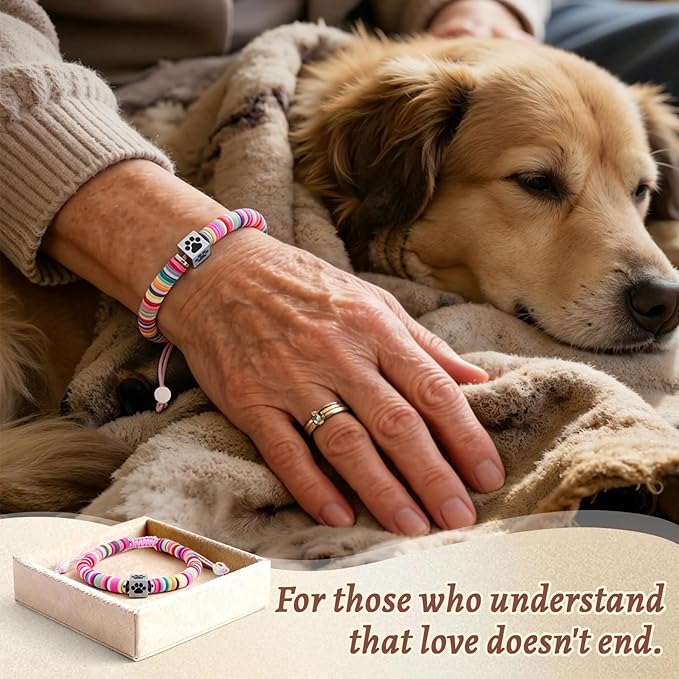 Pet Memorial Bracelet for Dog Loss, Sympathy Gift Keepsake, Adjustable Paw Charm Remembrance Jewelry, Pink