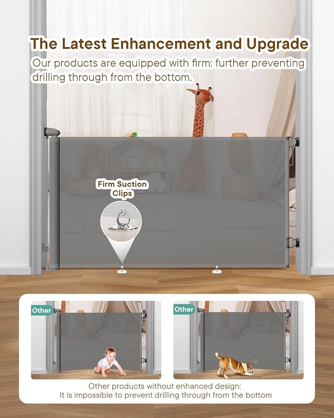 Retractable Baby Gate for Stairs – 34" Height, Expands up to 71" Width, Safety Gate for Infants, Toddlers, Dogs & Pets, Easy Install, Gray Puppy Gate for Indoor & Outdoor Use, Gray