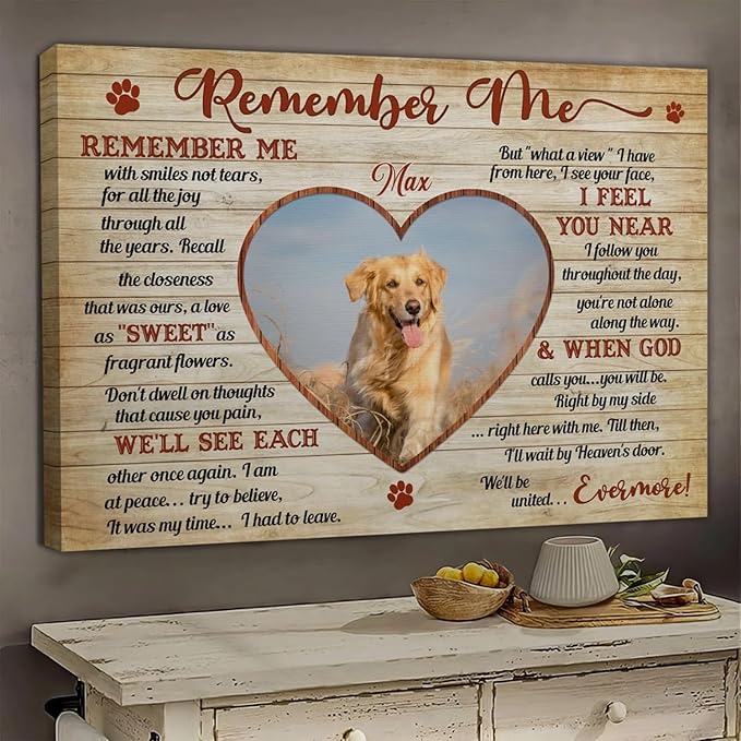 Dem Canvas Personalized Photo Canvas Prints, Dog Loss Gifts, Remember Me, Pet Photo Memorial Gifts For Dog Lover, Dog Death Sympathy Gifts, Cat Memorial Print Photos Pet Loss Gift (18x12)