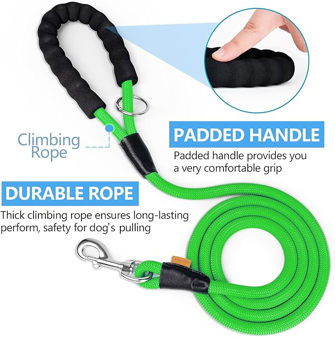 Dog Leash, Braided Rope Traction – Walking Training Lead for Medium/Large Dogs ((1/2") x 6FT, Light Green)