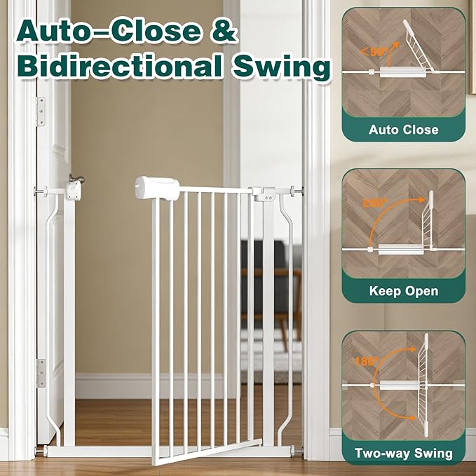 TSAYAWA Extra Wide Walk Through Baby Gate with Door, 62.5-67 Inch Wide Presure Mounted No Drill Metal Auto Close Child Gate for Stair Doorway - Indoor Outdoor Safty Gate for Toddler Dog Doggie, White