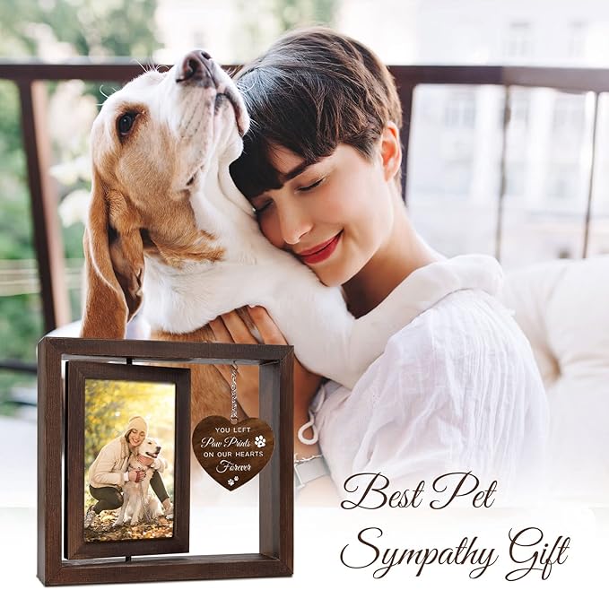 Jigfoxy Dog Memorial Gifts for Loss of Dog - Rotating Wooden Picture Frame for 4x6 Photo - Pet Memorial Gifts for Cat - Dogs Loss Sympathy Bereavement Remembrance Gift