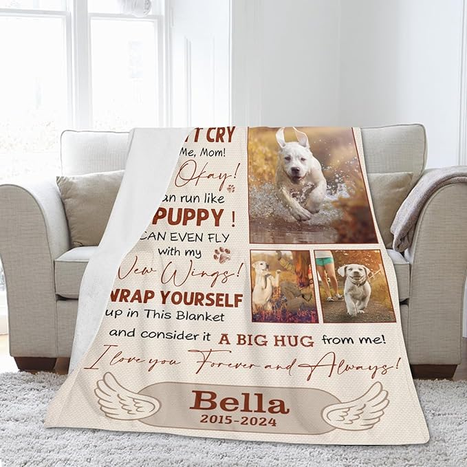 Personalized Dog Memorial Blanket with Photo:Made in USA,Custom Memorial Gifts for Loss of Dog,Cat,Pet,Sympathy Bereavement for Loss of Pet