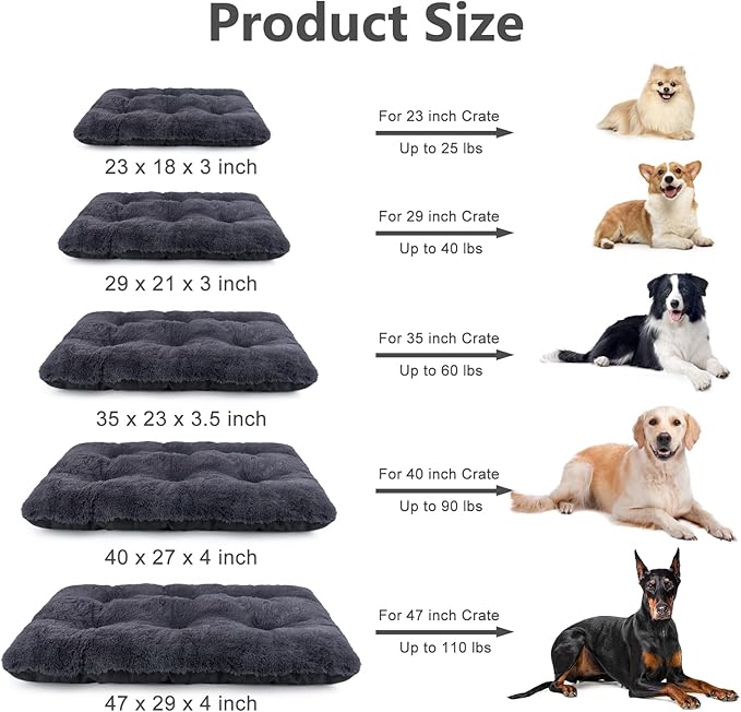 JOEJOY Dog Bed Crate Pad, Deluxe Plush Washable Dog Beds Fulffy Soft Kennel Pad Anti-Slip Pet Sleeping Mat for Medium Small Dogs, 29" x 21", Grey