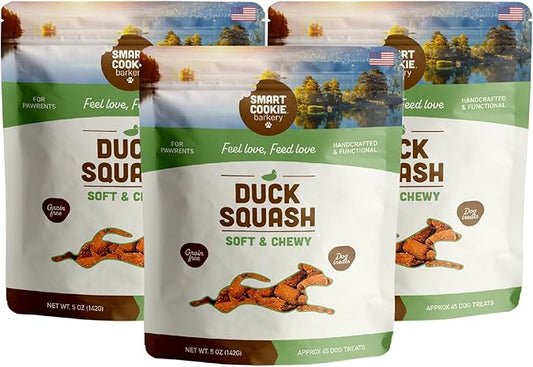 Smart Cookie All Natural Dog Treats - Duck & Squash - Training Treats for Dogs & Puppies with Allergies, Sensitive Stomachs - Soft Dog Treats, Chewy, Grain Free, Made in USA - 5oz, Pack of 3