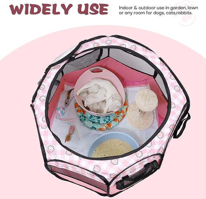 Lucky Monet Foldable Dog Playpen Cat Puppy Playpen Indoor Pop Up Pet Animal Playpen Outdoor Kennel Cage Pen Tent for Small Medium Dog Puppy Cat Kitten Rabbit - Medium, Pink