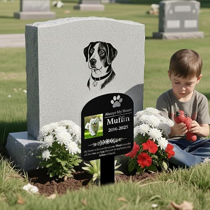 Custom Dog Grave Markers Outdoor, Personalized Pet Grave Marker Dog Memorial with Photo and Name, Outdoor Weatherproof Pet Cemetery Sign, Personalized Dog Memorial Gifts for Loss of Dog