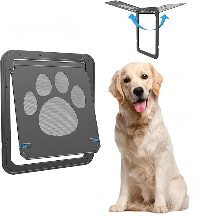 Large Dog Door for Screen Door, Lockable Doggy Door for Sliding Door, Automatic Closing Doggie Pet Screen Door, Build in Large Cat Screen Door