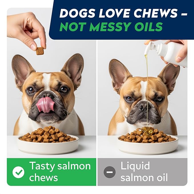 STRELLALAB Omega 3 for Dogs - (180Ct) Fish Oil Treats - Allergy & Itch Relief Skin & Coat Supplement - Dry Itchy Skin, Anti Shedding & Hot Spots Treatment - Pet Salmon Oil Chews - Chicken Flavor