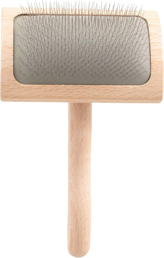 Chris Christensen Mark VI Curved Back Slicker Brush for Dogs, 12mm Pins, Groom Like a Pro, Handcrafted Lightweight Beechwood Ergonomic Handle, Stainless Steel Pins, A5VI, Medium. Made in Germany.