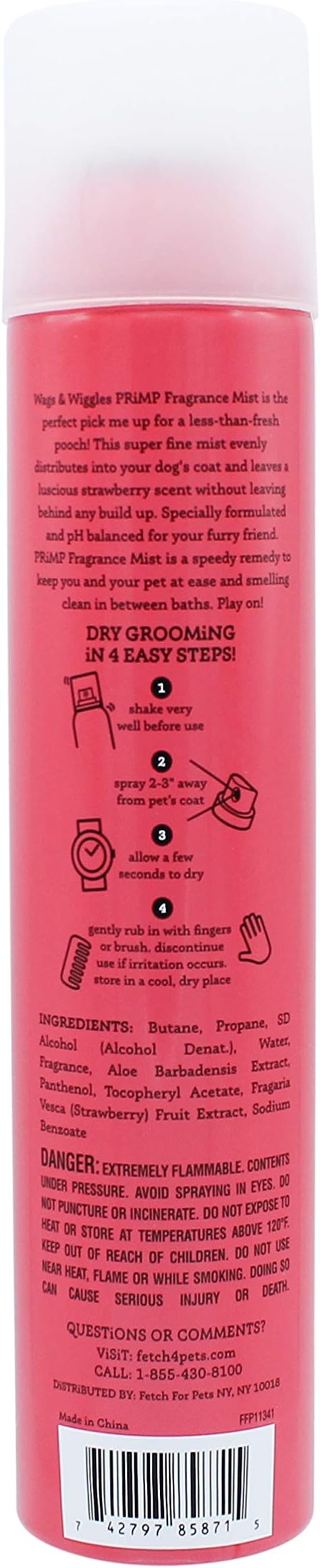 Wags & Wiggles Fragrance Mist for Dogs, Summer Strawberry Scent - Dog Grooming Waterless Spray - Easy and Convenient Way To Freshen Your Pet Without A Bath, 7 Fl Oz