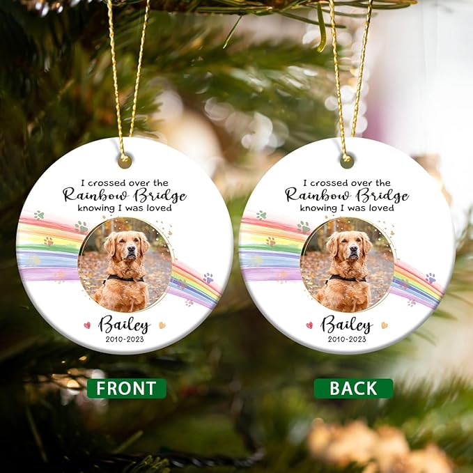 Rainbow Bridge Pet Memorial Ornament - Ceramic Keepsake to Hang on Christmas Tree - Honor & Remember Your Beloved Pet’s Memory