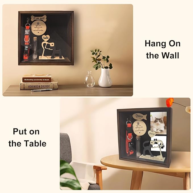 8.6'' Pet Memorial Shadow Box for Dogs, Dog Memorial Picture Frame Loss Pet Sympathy Gift Animal Remembrance Keepsake with Collar Holder Paw Print Kit Fur Jar for Tabletop Wall Hanging Customized-Dog