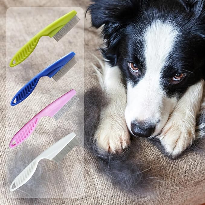 2PCS Multifunctional Pet Hair Comb, 2025 New Tear Stain Removal Comb Pet Grooming Brush, Dual-Sided Fine-Tooth Stainless Grooming Massage Comb Kit for Puppies (White)