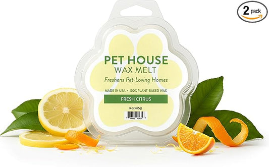 Pet House Wax Melts, Long-Lasting Scented Pet-Friendly Wax Melts, Natural Pet Odor Solution for A Fresh Smelling Home, Fresh Citrus, 3 OZ Each, 2 Pack