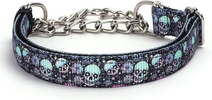 Chain Martingale Collar for Dogs Stainless, No Pull Slip Cinch Choker Choke Collar Training Escape Proof Heavy Duty Dog Collar for Small Medium Large Pet Boy Male Dogs，Skull XL